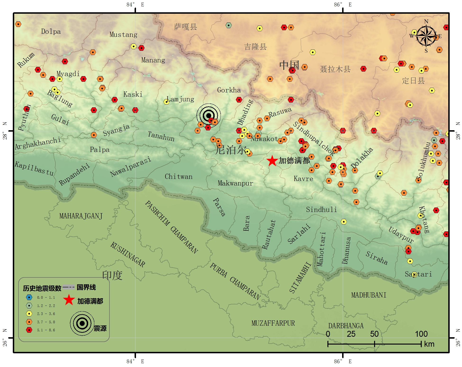 尼泊尔周边历史地震资料数据